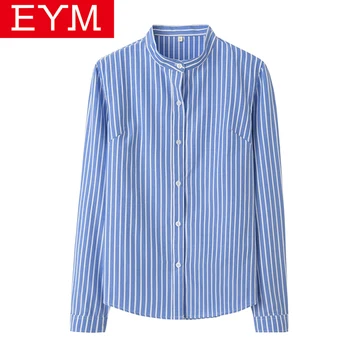 EYM Brand Bluza cu Dungi pentru Femei 2021 Noua Moda Femei, Plus Dimensiune Camasi cu Maneci Lungi Doamnelor Sta Bluze Albastre cu Dungi Alb Topuri