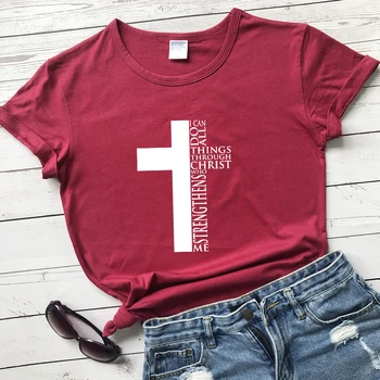 Eu Pot Face Toate Lucrurile Prin Hristos, Care Mă Întărește T-shirt Casual Femei Creștine Tricou Unisex Inspirat de Religie Topuri Tricouri