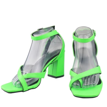 Femeile Bloc Tocuri Sandale De Vara Clip Deget De La Picior Glezna Cu Cataramă Tocuri De Moda Verde Deget De La Picior Pătrat Gros Doamnelor Sandale Pantofi De Partid Plus Dimensiune