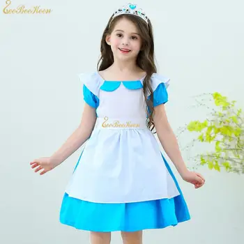 Fete Alice În țara Minunilor de Partid Albastru Alice Dress Copilul Printesa Rochie de copil Anime Halloween Cosplay Costum Rochie de Vara Pentru Copil