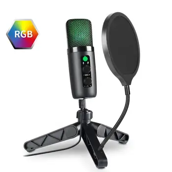 Fierbinte de Înregistrare Podcast Premium Trepied, Microfon cu Condensator RGB Usb Gaming Micro Microfon Telefon Difuzat Live de Muzică Cântând Nou