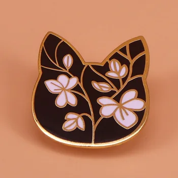 Florale cat email pin artă floare broșă drăguță ace animal insigna de bijuterii iubitor de pisici cadouri pentru femei jacheta accesorii