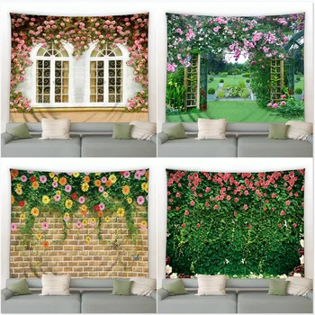 Flori Roz, Verde, Plante De Gradina Peisaj De Fundal Decor Tapiserie Peisaj Rural, Pictura Murala Pe Perete Dormitor De Cămin Acasă Pătură