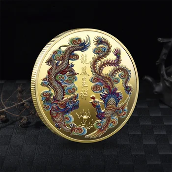 Foarte Caracteristici Chineze Simboliza Norocul NOU de bun augur Adus De Dragon si Phoenix Pictat de Colectare de Monede