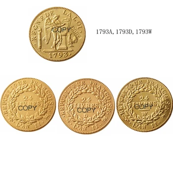 Franța 1793 - O D W 24 Livre Constituție Monede Placate Cu Aur Monede