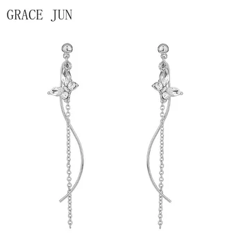 GRACE JUN Stil coreean Ciucure Fluture Picătură Cercei pentru Femeile Petrecere de Nunta de Moda Manșetă Clip pe Cercei Charm Ureche Clip Cadou