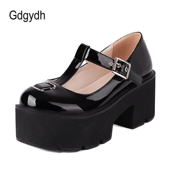 Gdgydh Cauciuc Unic Pentru Femei Lolita Pantofi Vintage Catarama Gotice Punk Pompe De Platforma Pantofi Toc Pătrat Liane Japoneză Dimensiunea 43