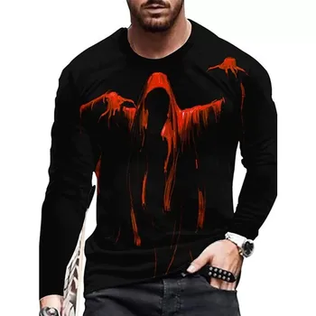 Grim Reaper de Groază Gotic Bărbați T-Shirt Rău Stil de Halloween 3D Print Festivalul de Topuri cu Maneci Lungi Casual de Stradă Tee de Dimensiuni Mari 6XL