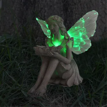 Grădină Suower Zână Statuie De Iluminat Solar Aripi Ornament În Aer Liber Înger Frumos Sculptură Decorativă Figura Ornament Decor