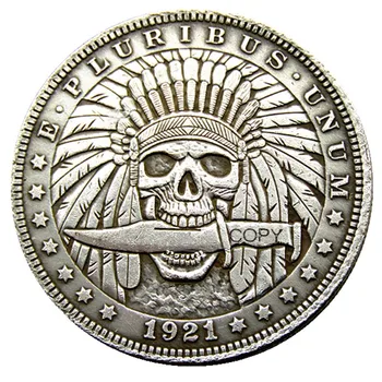 HB(70)NE Vagabond 1921 Morgan Dollar Craniu Zombie Schelet de Argint Placat cu Copia Monede