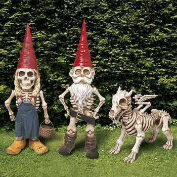 Halloween Schelet Înfricoșător Pitic De Gradina Statuia Curte De Artă Jucării Animale De Rășină De Groază Gnome Câine Acasă Partid Raft Decor