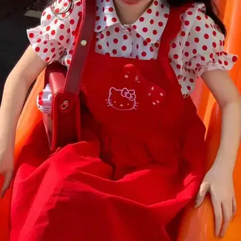 Hello Kitty Tricou Negru Rochia De Desene Animate Sanrio Costum De Vară Student De Sex Feminin A Pierdut Kuromi Curea Rochie Polka Dot Shirt Două Piese