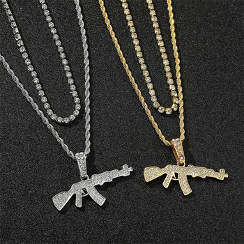 Hip Hop AK47 Arma Pandantiv Colier cu mai Multe Straturi de Stras Bărbați și Femei Hip-Hop Moda Bijuterii Cadouri pentru Prieteni
