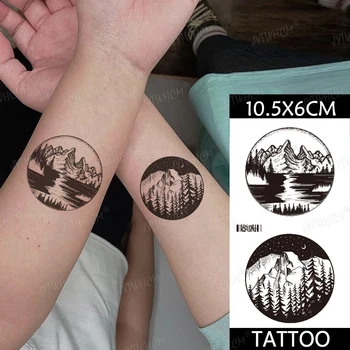 Impermeabil Tatuaj Temporar Autocolant Simplu Mic Pădurea Neagră Flash Tatuaj Munte Copac Planeta Cuplu Încheietura Mâinii Body Art Tatuaj Fals