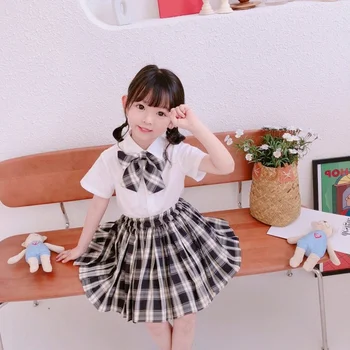JK Scoala Uniforme Fete Anime Japonez Costum de Vara Noua Moda cu Maneci Scurte Arc Nod tricou Carouri Fusta Copii Drăguț Haine