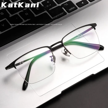 KatKani de Moda pentru Bărbați de Afaceri de Jumătate-Cadru Pahare Mici de Lumina Ultra Confortabil Aliaj Optice Ochelari baza de Prescriptie medicala Cadru 0645D
