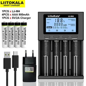 LiitoKala Lii-M4 18650 baterie li-ion Încărcător Inteligent capacitatea de Testare + 4buc AAA 1.2 V NiMH acumulatori 900mAh 5V 2A mufa