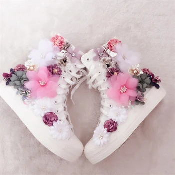 Manual Dulce Colorat Flori 3D Platforma Doamnelor Panza Pantofi Cald Iarna Plat/de Înaltă Unic Floral Ascunse Toc Înalt Pantofi Lolita
