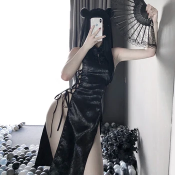 Mare Split Bandaj Rochie Mini Qipao Femei Lenjerie Sexy Cheongsam Uniforma Tradițională Chineză Rochie De Petrecere Club De Noapte, Costume De
