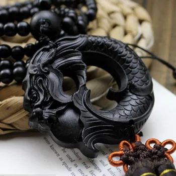 Mitologia antică Chineză dragon negru ornamente de Sculptură în Lemn Sculptura Statuie Amuleta Masina Pandantiv SW015B#30 mașină de decor