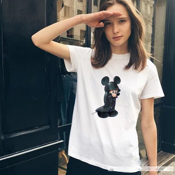Moda Disney Mickey Mouse-Ul De Imprimare Femei T Shirt De Desene Animate Grafică De Înaltă Calitate Femei T-Shirt O Gâtul Alb De Vara Noi Doamna Topuri