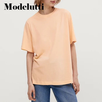 Modelutti 2022 Noua Moda de Vara Femei Vrac Culoare Solidă Gât Rotund Maneca Scurta tricou Casual Elegant Casual Simplu Feminin