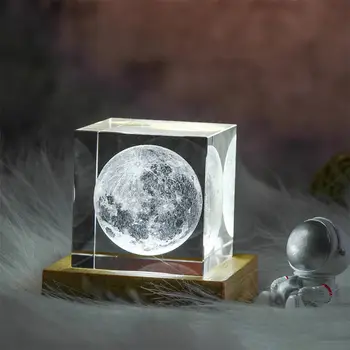 Moon 3D Solar Galaxy Model de Sistem de Hârtii Laser Gravat Sticla Cristal Cub de LED-uri Lumina de Noapte Desktop Cameră Decor Creativ Cadouri