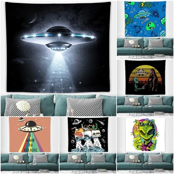 Negru Nava Extraterestra UFO Tapiserie de Perete Agățat de Perete Decor Tapiserie Moda 230x180cm