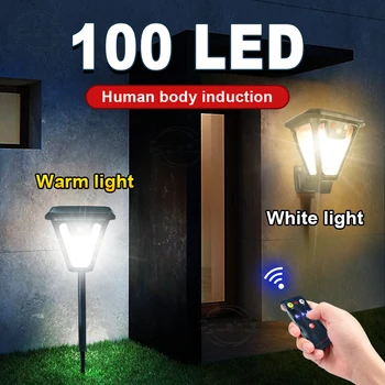 Noi 3000K Sau 6000K Solar LED Lumini în aer liber, 100 LED-uri Solare Lampa LED Cu Senzor de Lumina de Gradina, 3 Moduri de incarcare USB-masina de Perete de Lumină