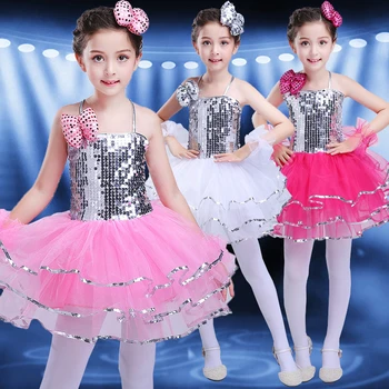 Noi copii paiete fusta pufos performanta fete de îmbrăcăminte pentru copii rochie de printesa moderna jazz costume de dans