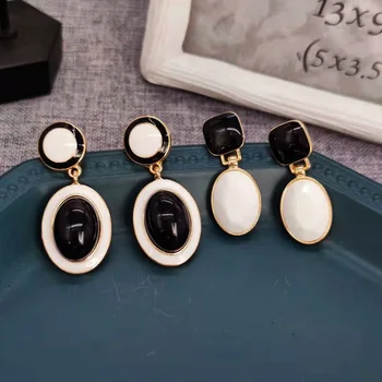 Noul negru și alb perla picătură glazura cercei retro elegant geometrică simplă picătură cercei pentru femei petrecerea de nunta bijuterii