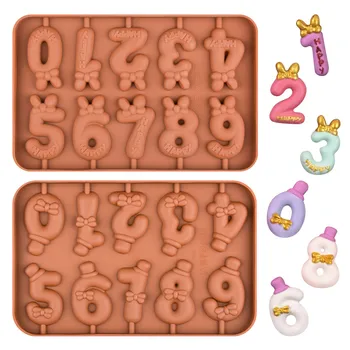 Numerele 0-9 Lollipop Mucegai Silicon Bomboane Matrite de Desene animate Bowknot Topper baton de Brânză Mucegai pentru Tort de Decorare