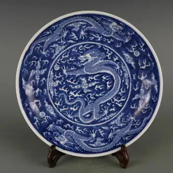 Placa ceramica de Albastru Și Alb, Placa de Dragon Kangxi a Dinastiei Qing An