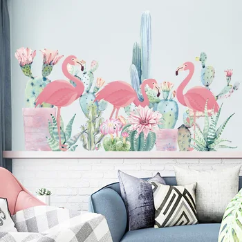 Plante tropicale Frunze Verzi Flamingo Autocolante de Perete pentru Camera de zi Dormitor Șipci Detașabil DIY Decalcomanii de Perete Art Decor Acasă