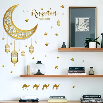 Ramadan Acasă Autocolant Perete Eid Mubarak Decor Felinar Model Luna Kareem Islamic Fereastra Autocolante Musulman Murală Decalcomanii De Perete Decor