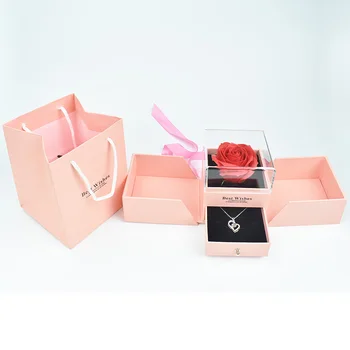 Roz Spumă de Săpun de Trandafir Cutie de Bijuterii cu 100 de Limbi Te Iubesc Colier Pentru Prietena Cadou de Ziua Îndrăgostiților