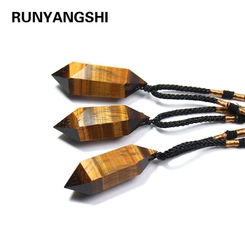 Runyangshi 1 buc en-gros Naturale de ochi de tigru de Piatră de cuarț de Cristal Hexagonal Coloana Forma Pandantiv Colier pentru a face Bijuterii