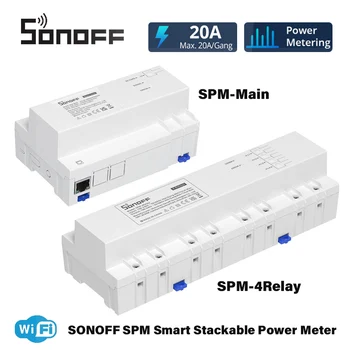 SONOFF SPM Inteligente care pot fi Stivuite Contor de Energie RS-485 20A/Banda 4-Releu de Protecție la Suprasarcină Metadate de Monitorizare Suport pentru Card SD Ewelink