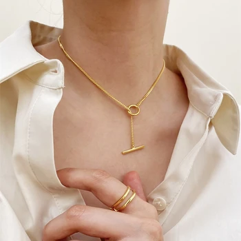 SRCOI Stil Minimalist Design Geometric Simplu Clavicula Lanț de Link-ul Lanț de Aur de Argint de Culoare Toggle Clasp Colier Femei Bijuterii