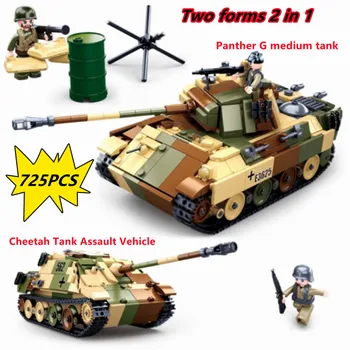 Sluban Bloc Jucării WW2 Armata de tancuri Medii 725PCS Cărămizi B0859 Construcții Militare Compatbile Cu Branduri de top