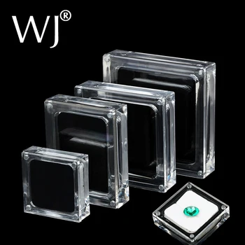 Sticlă Acrilică De Sus Gem Box Alb & Negru Vitrina De Piatră Prețioasă Sicriu Diamant Display Stand Titular Colier De Depozitare Organizator Caz