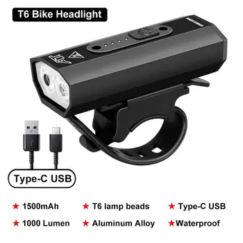 T6 LED Biciclete Lumina Fața 1000 Lumen de Tip C USB Reîncărcabilă Lampă Ciclism Faruri Drum de Munte Biciclete, Accesorii pentru Biciclete Lanterna