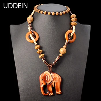 UDDEIN mai Noi de lemn indesata lanț Elefant pandantiv colier pentru femei boem bijuterii vintage maxi lung colier
