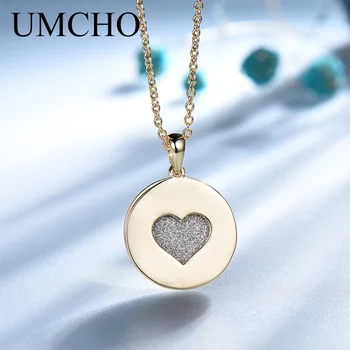 UMCHO Masiv 925 Sterling Silver Neklace Culoare Galben Inima Romantic Pandantive & Coliere Pentru Fete Cadou de Aniversare Cu Lanț
