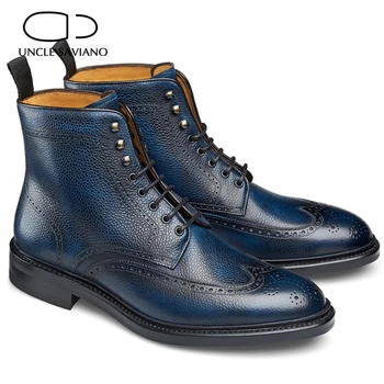 Unchiul Saviano Iarna Birou Solid Bărbați Cizme Mai Bune Pantofi Dantela-Up Piele Naturala Cizme Designer De Moda Om De Afaceri Pantofi