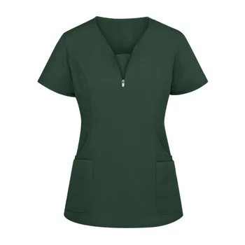 V-Neck Solid Nursing Uniforme Femei Lucrătorii De Îngrijire Buzunar Topuri Cosmetician T-Shirt Baie De Masaj, Saună Cu Mânecă Scurtă Uniforme A50