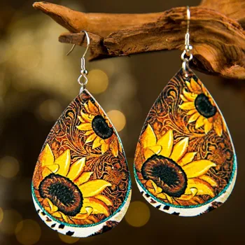 Vintage Floarea Soarelui din Piele Cercei Picătură Legăna Ușor Cercel Moda Bijuterii Cadouri pentru Femei