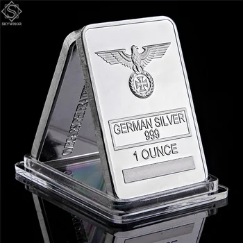 Vulturul German Rare 1 Uncie De Argint Bar 999 Argint Placat Cu Bara Transversală Clar Acrilic Capsulă