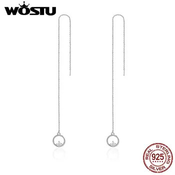 WOSTU Design Original Argint 925 Rotund Cerc Cu Clar Pătrat Cubic Lung Picătură Cercei Pentru Femei Bijuterii CQE080