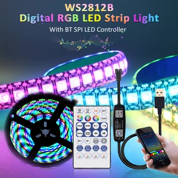 WS2812B RGB LED Strip Lumina Lămpii de Bandă Adresabile USB DC 5V Flexibil Bluetooth fără Fir Control de la Distanță de Panglica rezistent la apa 5M Kit
